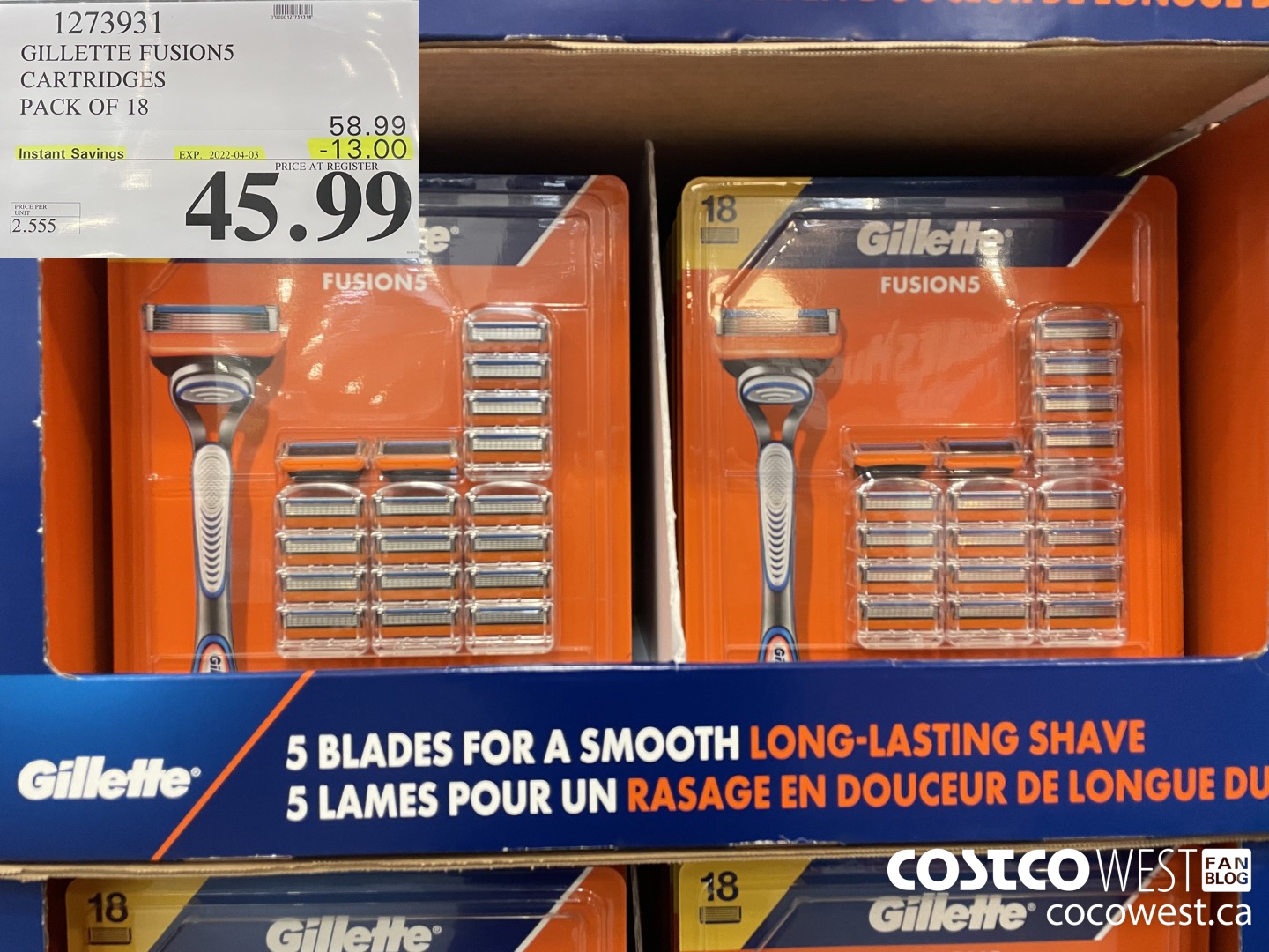 1273931 GILLETTE FUSIONS CARTRIDGES PACK OF 18 ($13.00 INSTANT SAVINGS EXPIRES ON 2022-04-03) $45.99