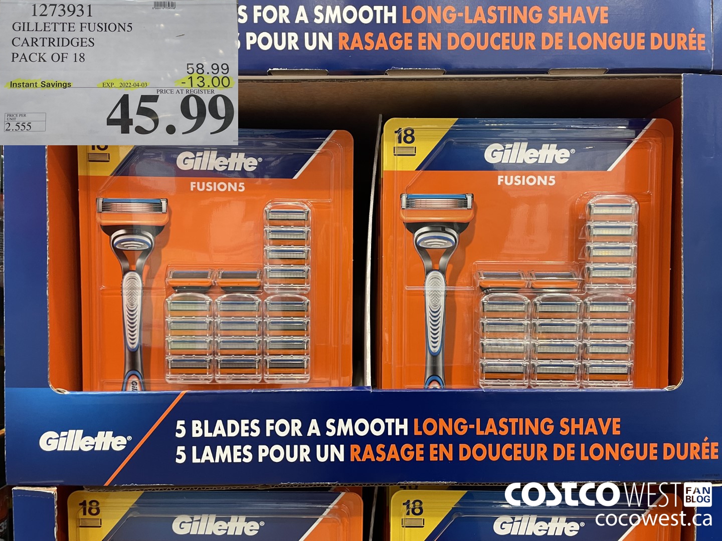1273931 GILLETTE FUSIONS CARTRIDGES PACK OF 18 ($13.00 INSTANT SAVINGS EXPIRES ON 2022-04-03) $45.99