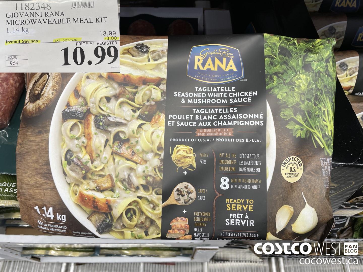 1182348 GIOVANNI RANA MICROWAVEABLE MEAL KIT 1.14 kg ($3.00 INSTANT SAVINGS EXPIRES ON 2022-03-20) $10.99
