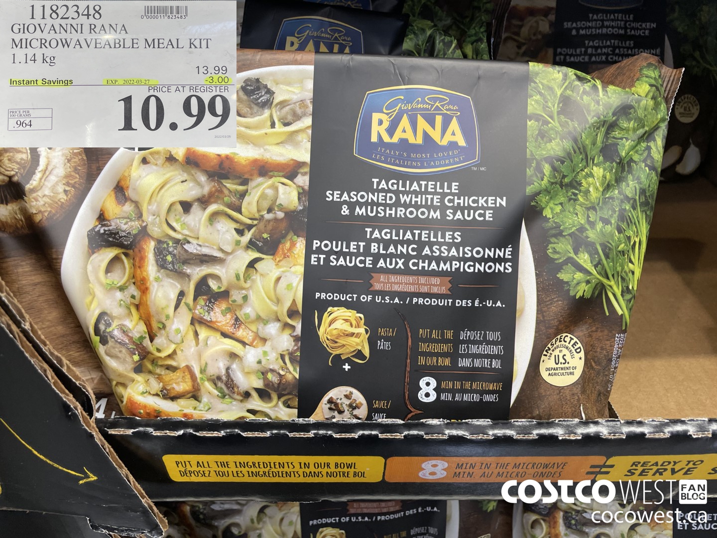 1182348 GIOVANNI RANA MICROWAVEABLE MEAL KIT 1.14 kg ($3.00 INSTANT SAVINGS EXPIRES ON 2022-03-27) $10.99