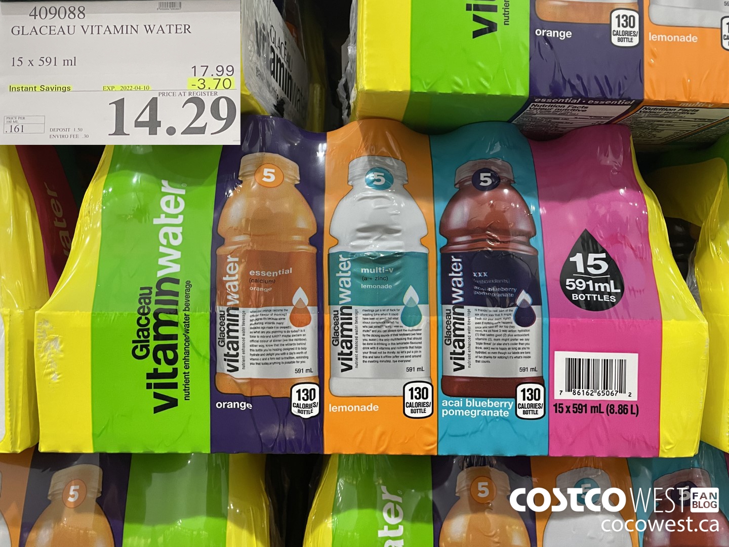 409088 GLACEAU VITAMIN WATER 15 x 591 ml ($3.70 INSTANT SAVINGS EXPIRES ON 2022-04-10) $14.29