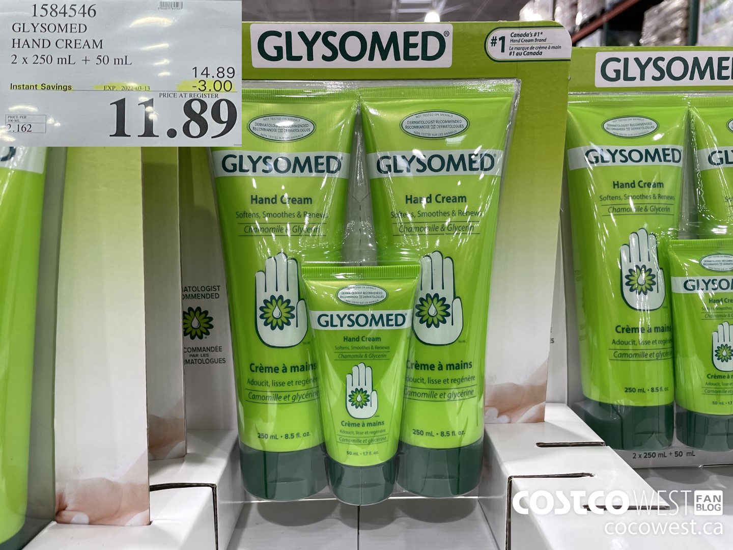 1584546 GLYSOMED HAND CREAM 2 x 250 mL + 50 mL  ($3.00 INSTANT SAVINGS EXPIRES ON 2022-03-13) $11.89