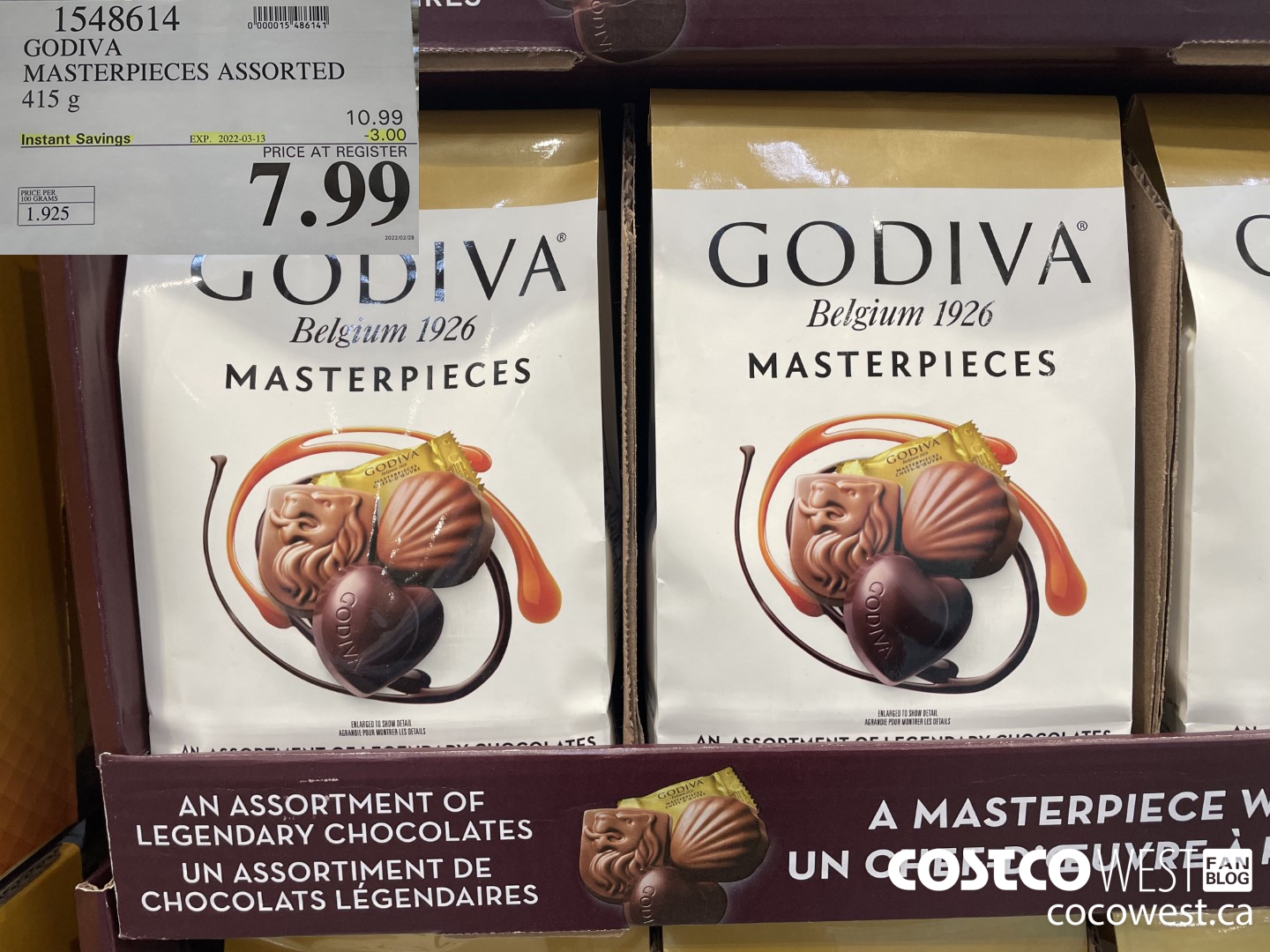 1548614 GODIVA MASTERPIECES ASSORTED 415 g ($3.00 INSTANT SAVINGS EXPIRES ON 2022-03-13) $7.99