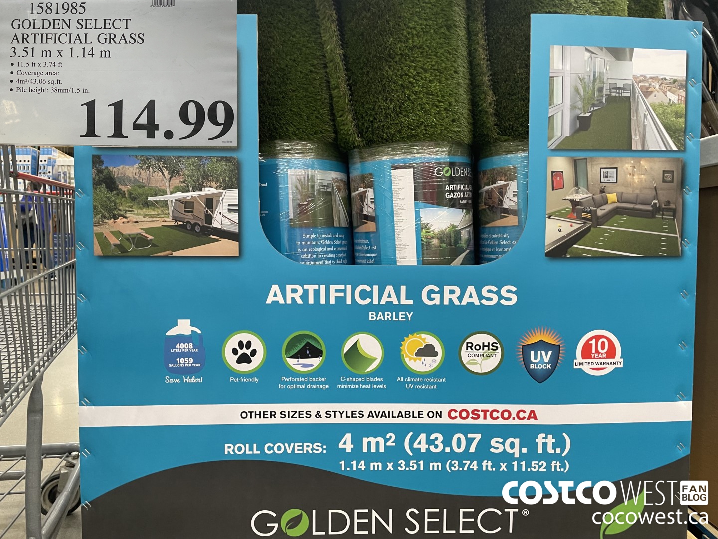 1581985 GOLDEN SELECT ARTIFICIAL GRASS 3.51mx1.14m $114.99