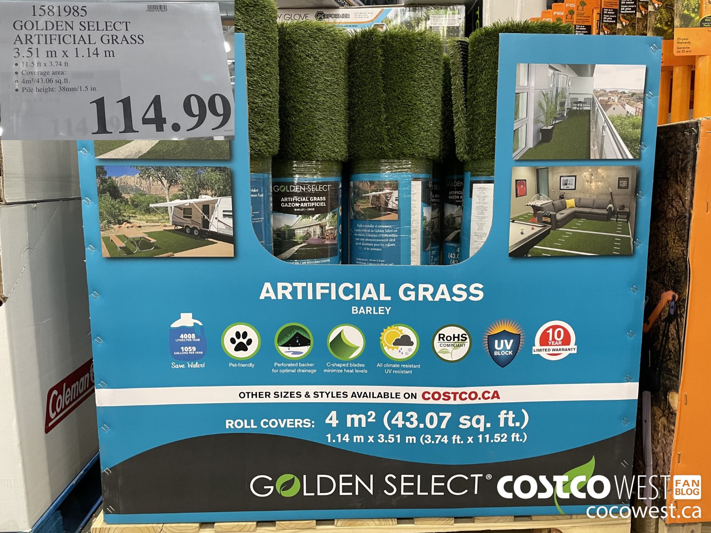 1581985 GOLDEN SELECT ARTIFICIAL GRASS 3.51mx1.14m $114.99