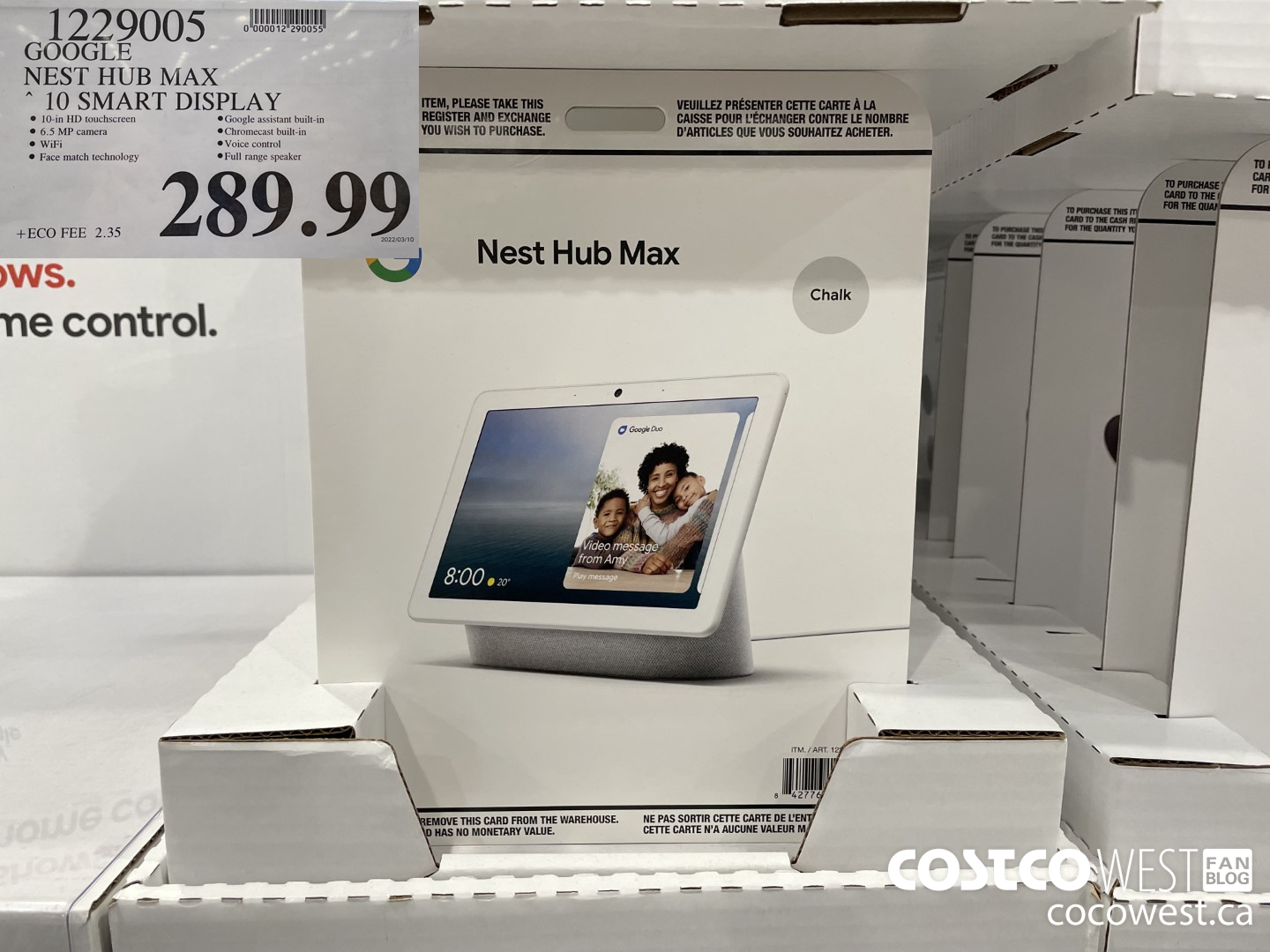 1229005 GOOGLE NEST HUB MAX 10 SMART DISPLAY $289.99