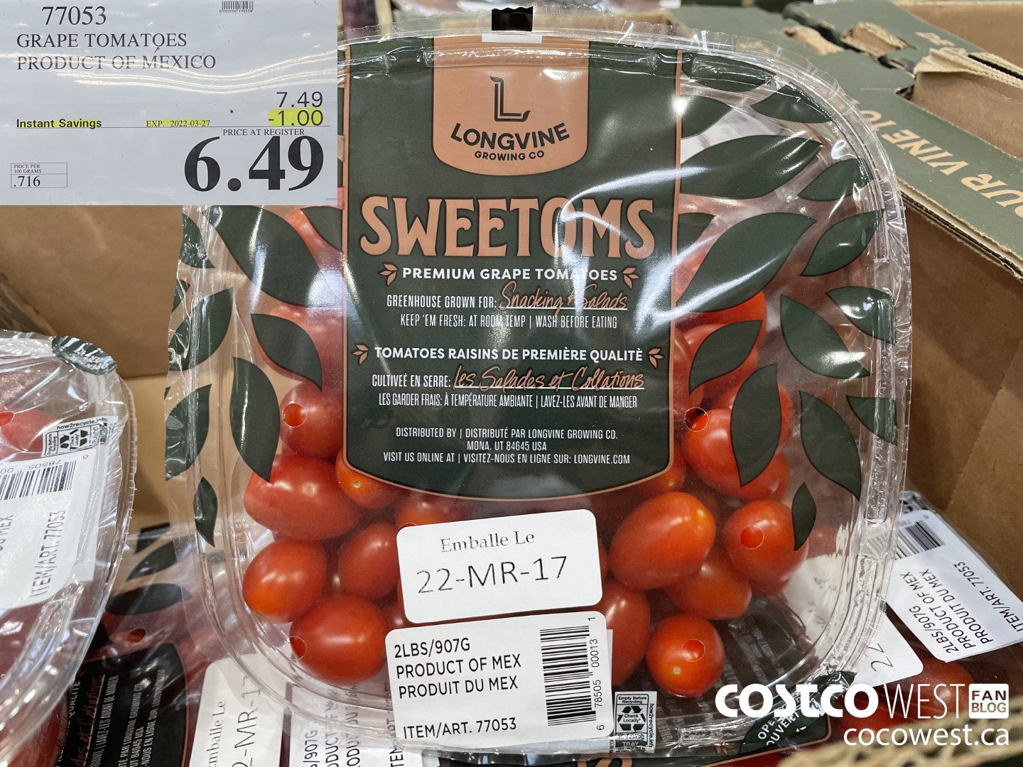 77053 GRAPE TOMATOES PRODUCT OF MEXICO ($1.00 INSTANT SAVINGS EXPIRES ON 2022-03-27) $6.49