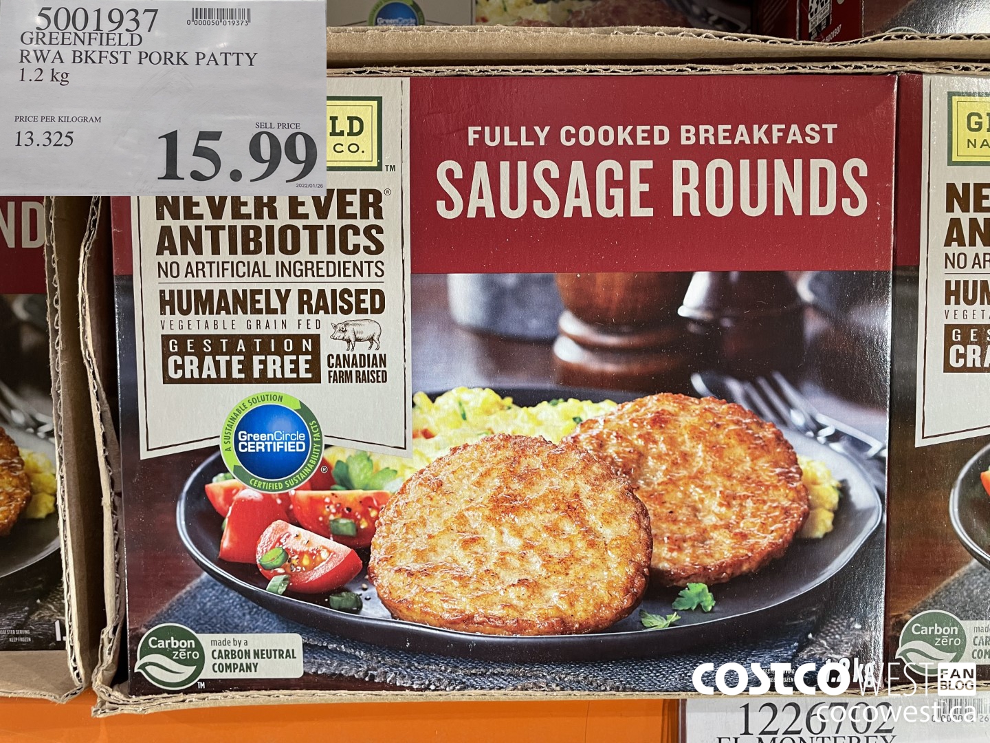 5001937 GREENFIELD RWA BKFST PORK PATTY 1.2 kg $15.99