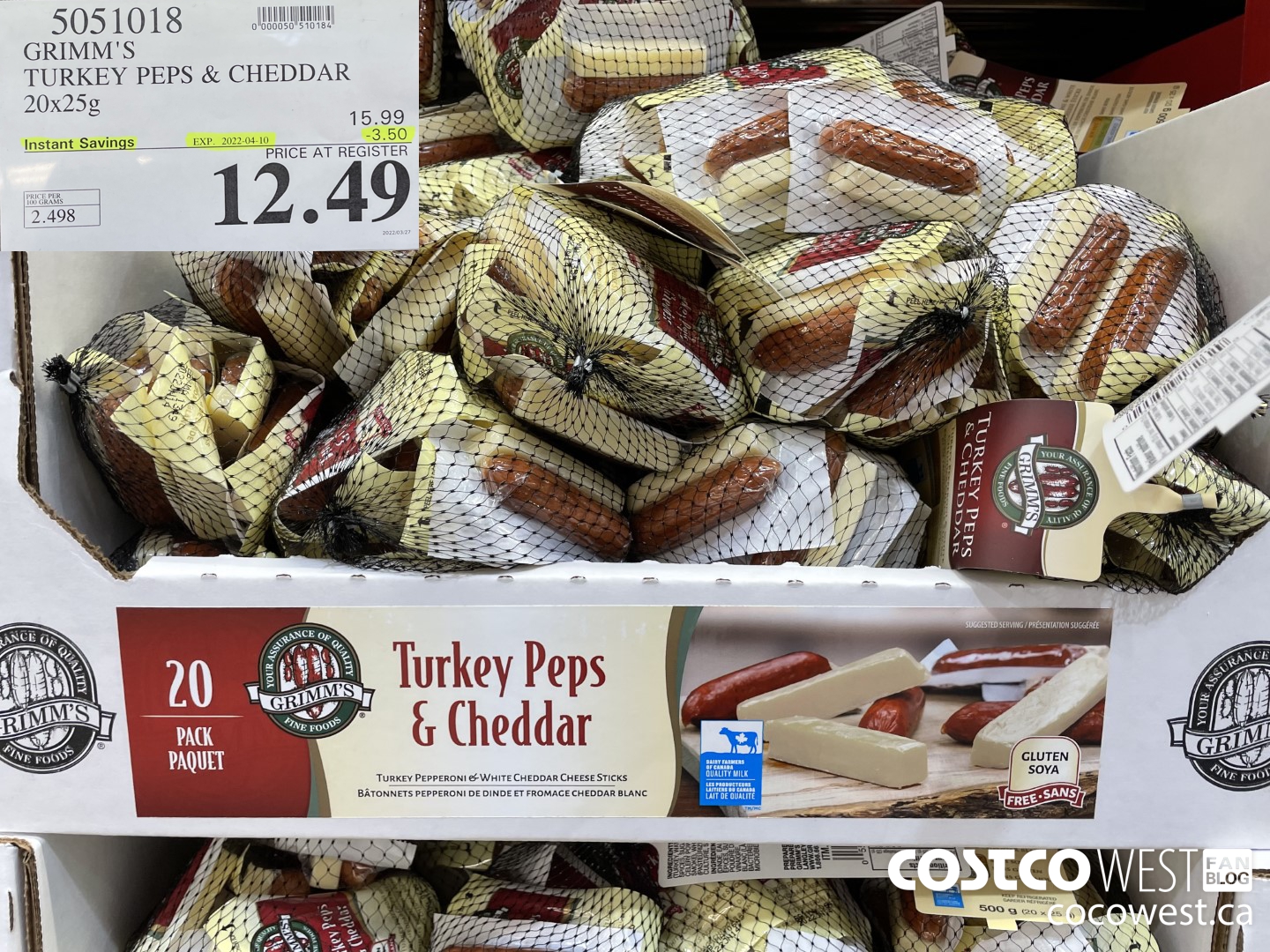 5051018 GRIMM'S TURKEY PEPS & CHEDDAR 20x25g ($3.50 INSTANT SAVINGS EXPIRES ON 2022-04-10) $12.49