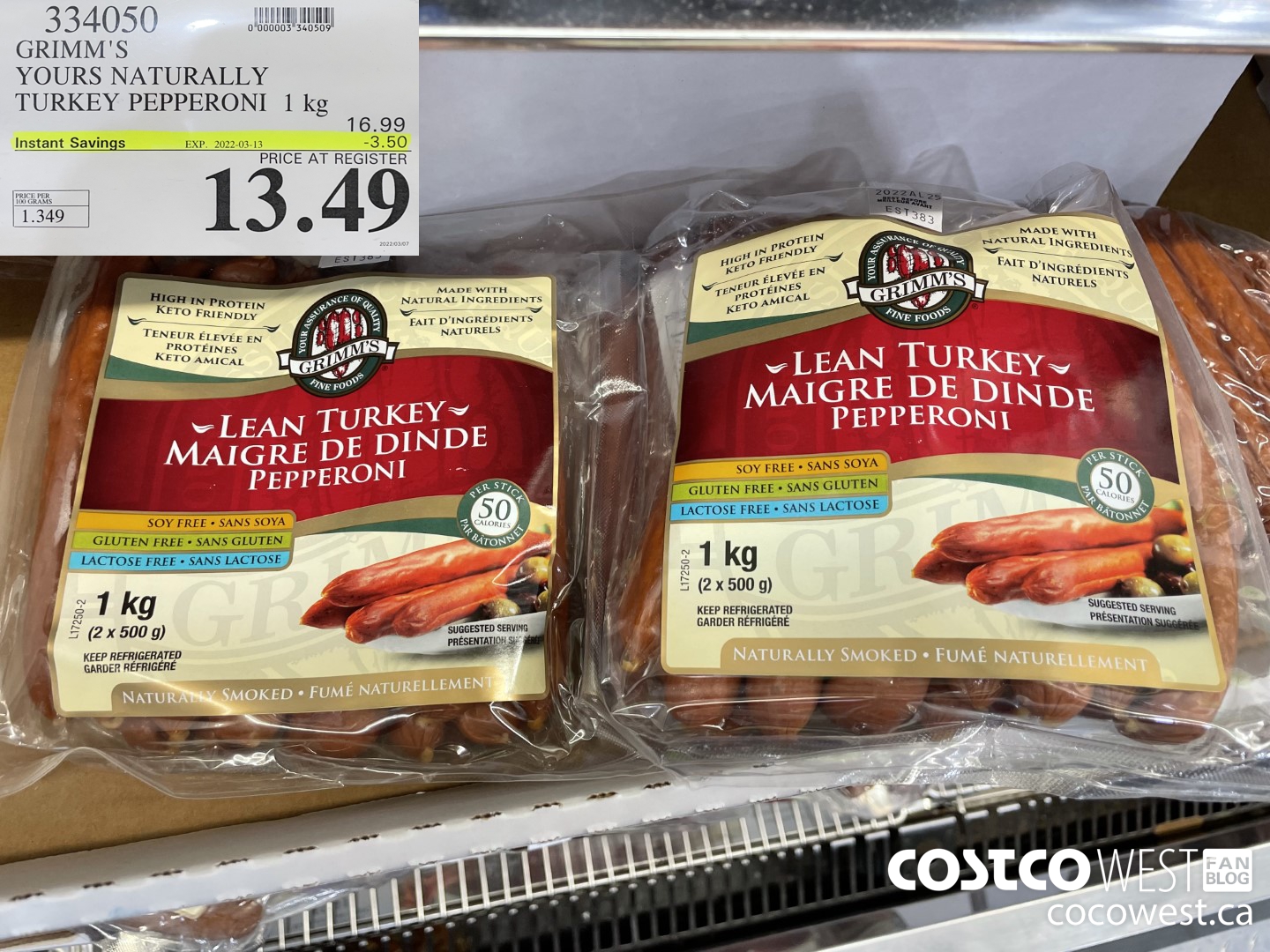 334050 GRIMM'S YOURS NATURALLY TURKEY PEPPERONI 1 kg ($3.50 INSTANT SAVINGS EXPIRES ON 2022-03-13) $13.49