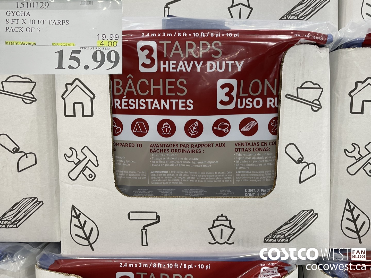 1510129 GYOHA 8 FT X 10 FT TARPS PACK OF 3 ($4.00 INSTANT SAVINGS EXPIRES ON 2022-03-13) $15.99