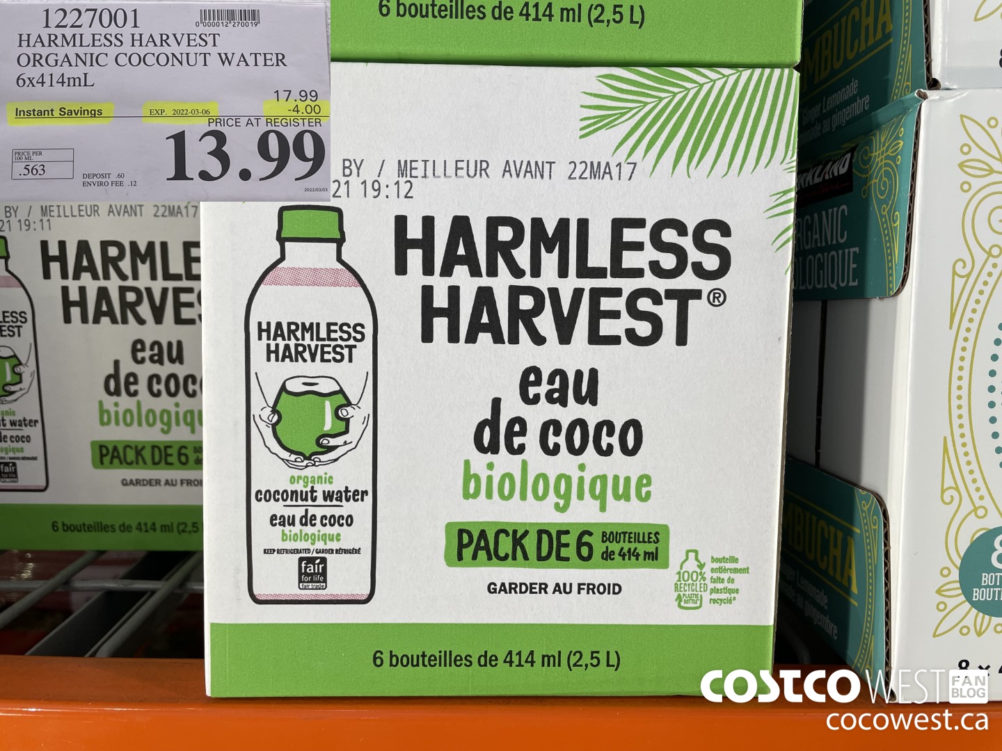 1227001 HARMLESS HARVEST ORGANTIG COCONUT WATER 6/14 OZ  ($4.00 INSTANT SAVINGS EXPIRES ON 2022-03-06) $13.99