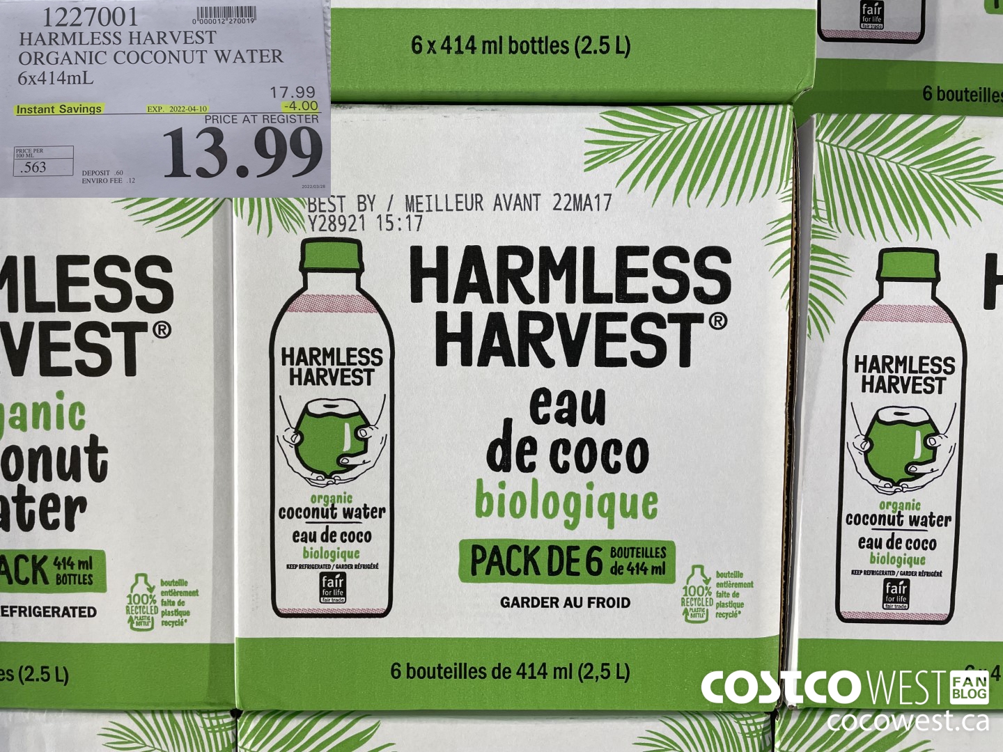 1227001 HARMLESS HARVEST ORGANTIG COCONUT WATER 6/14 OZ  ($4.00 INSTANT SAVINGS EXPIRES ON 2022-04-10) $13.99