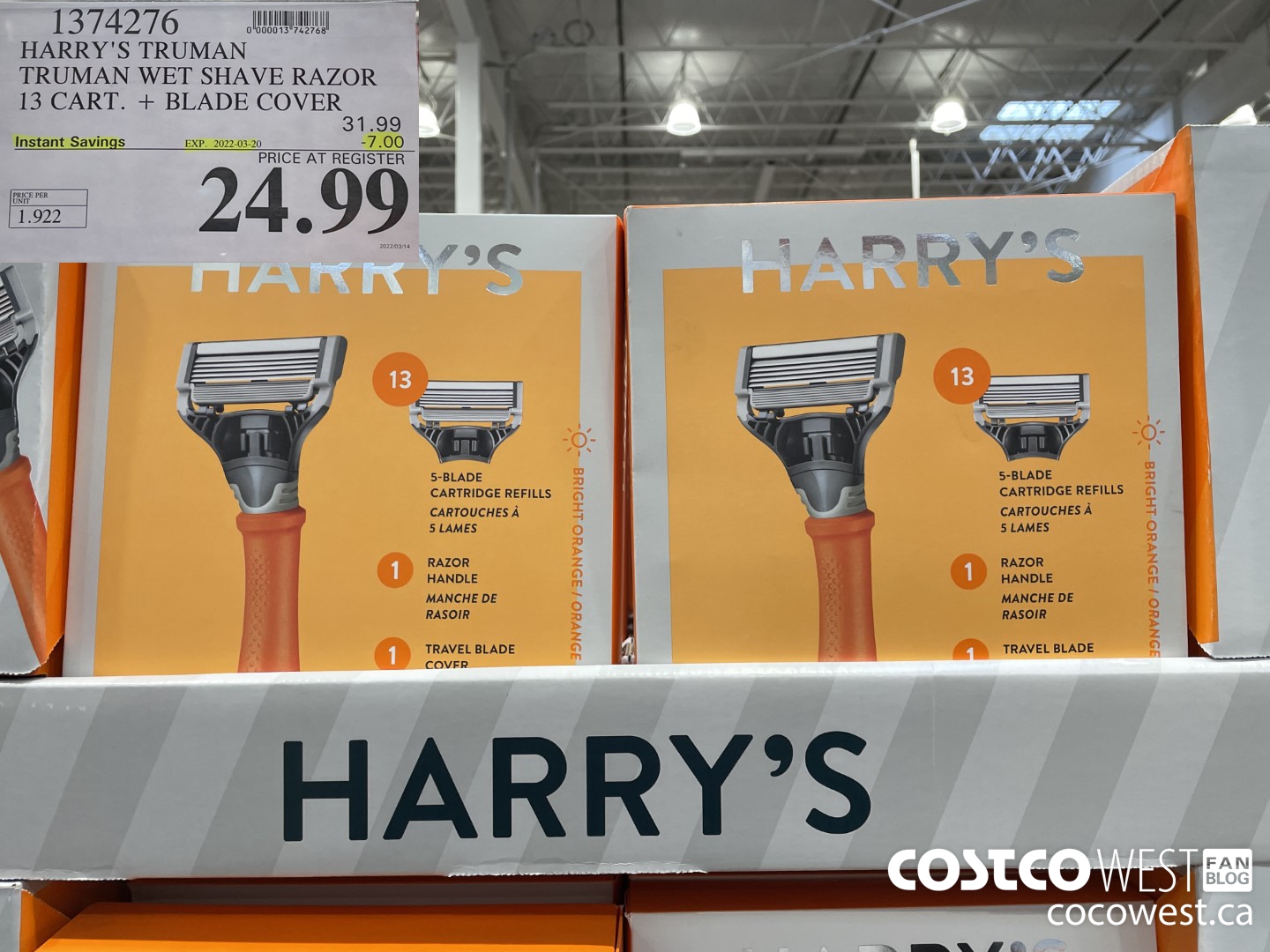 1374276 HARRY'S TRUMAN TRUMAN WET SHAVE RAZOR 13 CART. + BLADE COVER ($7.00 INSTANT SAVINGS EXPIRES ON 2022-03-20) $24.99