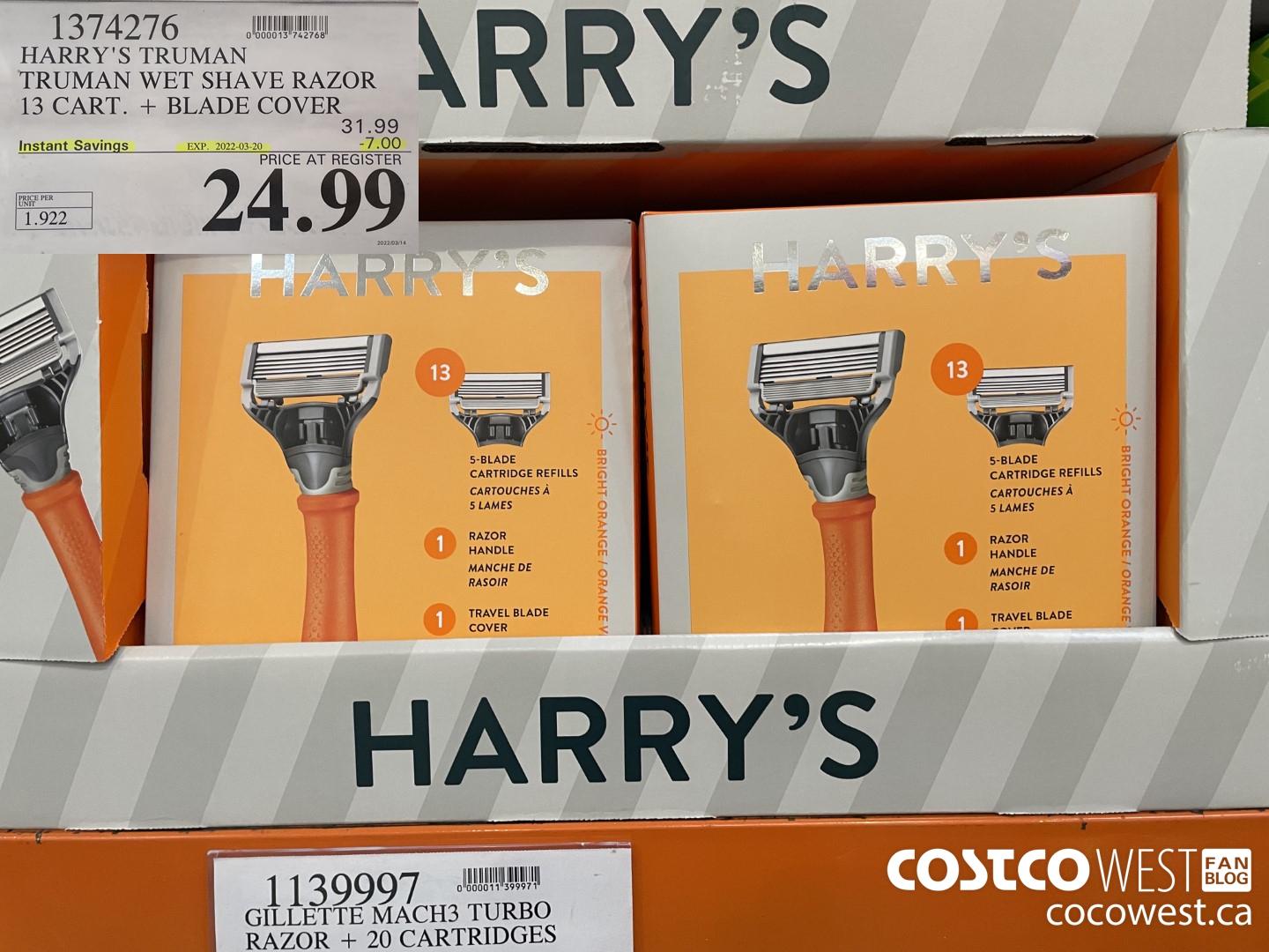 1374276 HARRY'S TRUMAN TRUMAN WET SHAVE RAZOR 13 CART. + BLADE COVER ($7.00 INSTANT SAVINGS EXPIRES ON 2022-03-20) $24.99