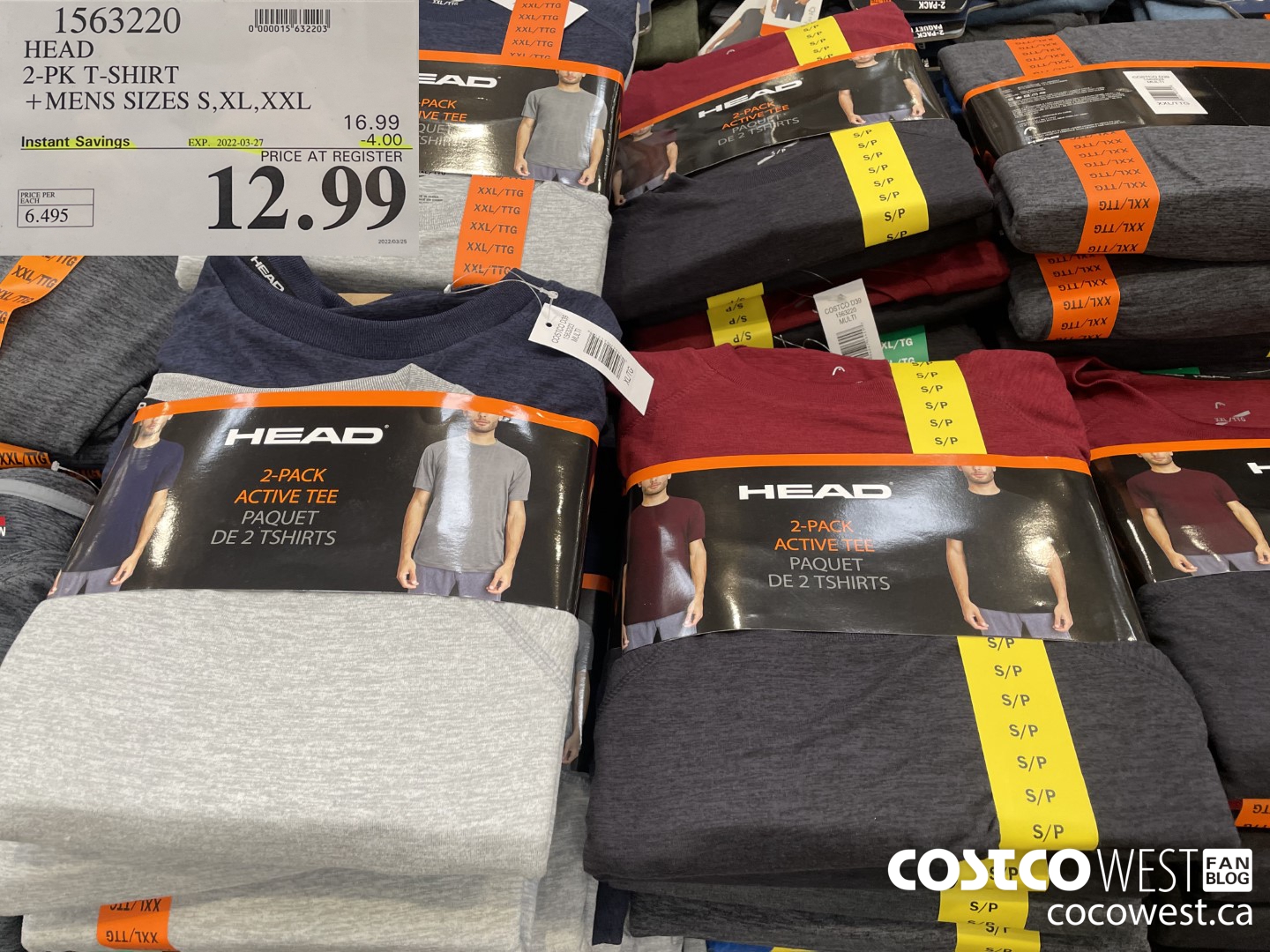 1563220 HEAD 2-PK T-SHIRT MENS SIZES S-XXL ($4.00 INSTANT SAVINGS EXPIRES ON 2022-03-27) $12.99