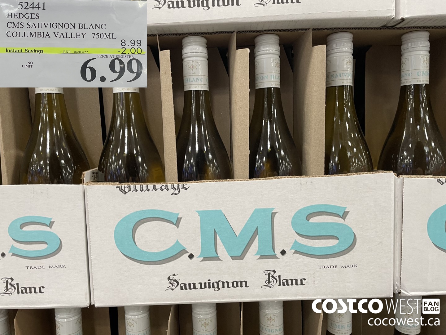 52441 HEDGES CMS SAUVIGNON BLANC COLUMBIA VALLEY 750ML ($2.00 INSTANT SAVINGS EXPIRES ON 2022-04-03) $6.99