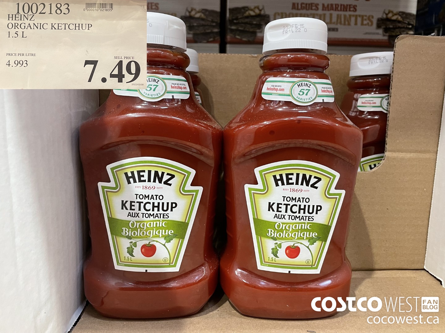 1002183 HEINZ ORGANIC KETCHUP 1.5 L $7.49