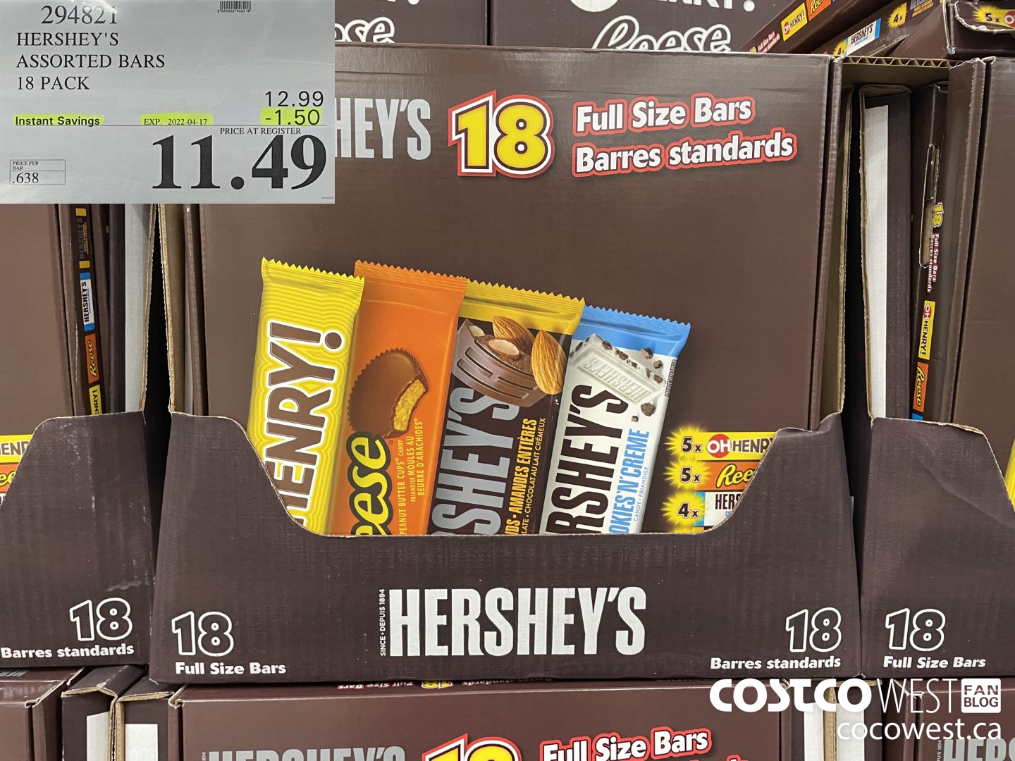 294821 HERSHEY'S ASSORTED BARS PACK OF 18 ($1.50 INSTANT SAVINGS EXPIRES ON 2022-04-17) $11.49