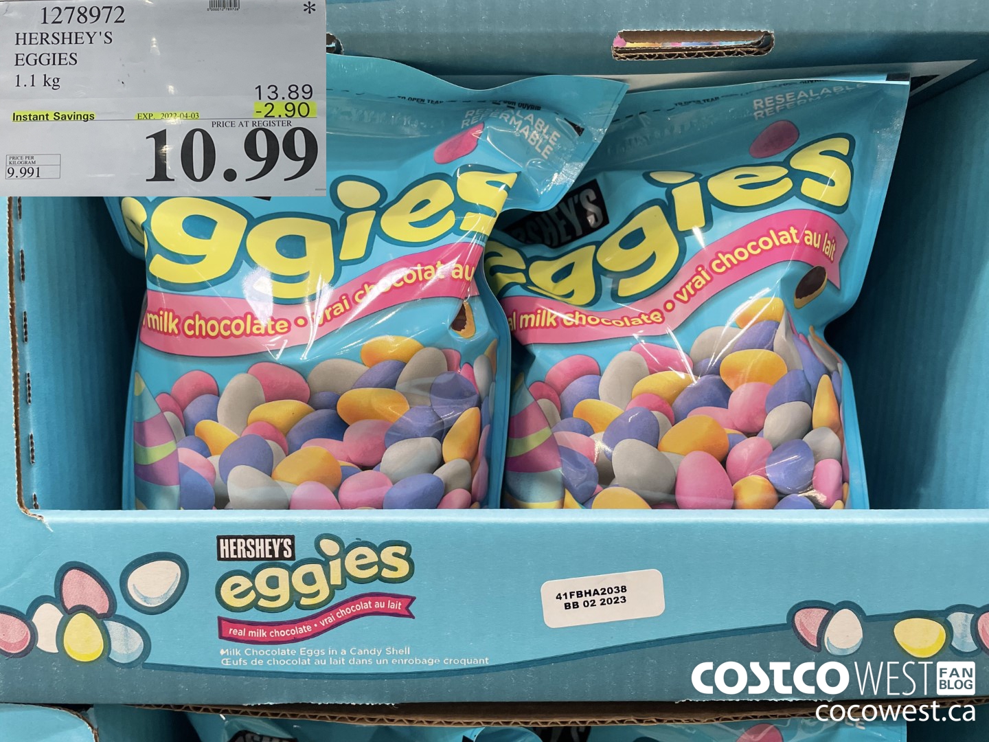 1278972 HERSHEY'S EGGIES 1.1 kg ($2.90 INSTANT SAVINGS EXPIRES ON 2022-04-03) $10.99