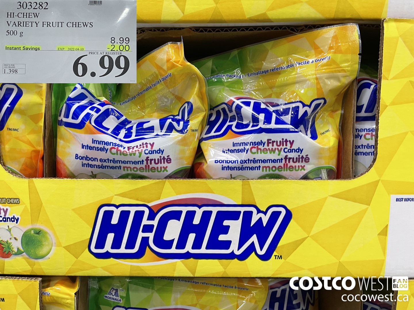 303282 HI-CHEW VARIETY FRUIT CHEWS 500 g ($2.00 INSTANT SAVINGS EXPIRES ON 2022-04-10) $6.99