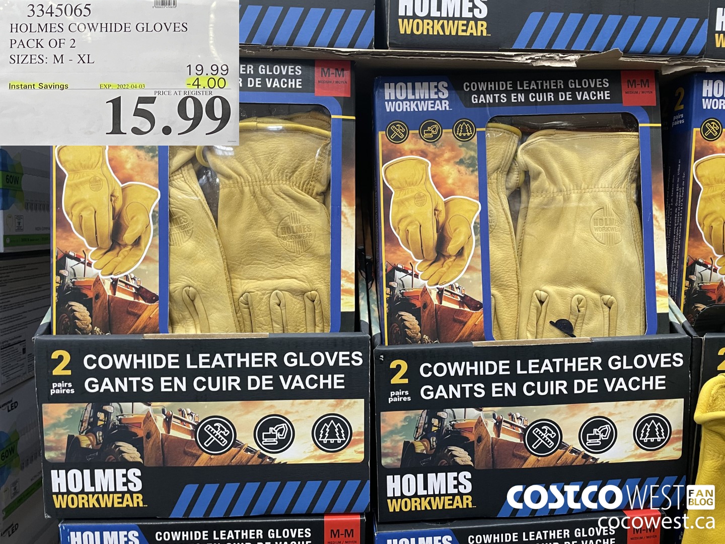 3345065 HOLMES COWHIDE GLOVES PACK OF 2 SIZES: M - XL  ($4.00 INSTANT SAVINGS EXPIRES ON 2022-04-03) $15.99