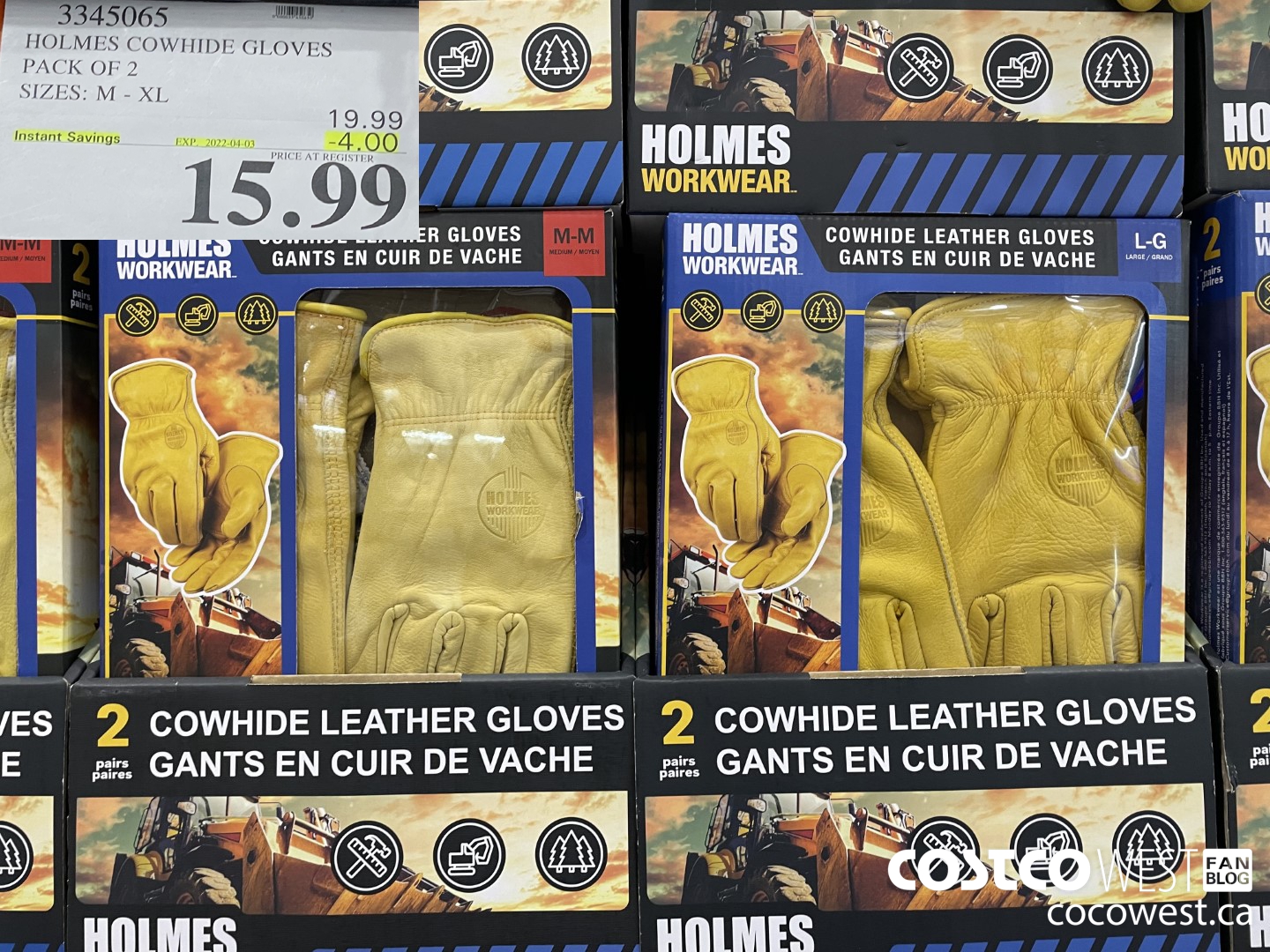 3345065 HOLMES COWHIDE GLOVES PACK OF 2 SIZES: M - XL  ($4.00 INSTANT SAVINGS EXPIRES ON 2022-04-03) $15.99