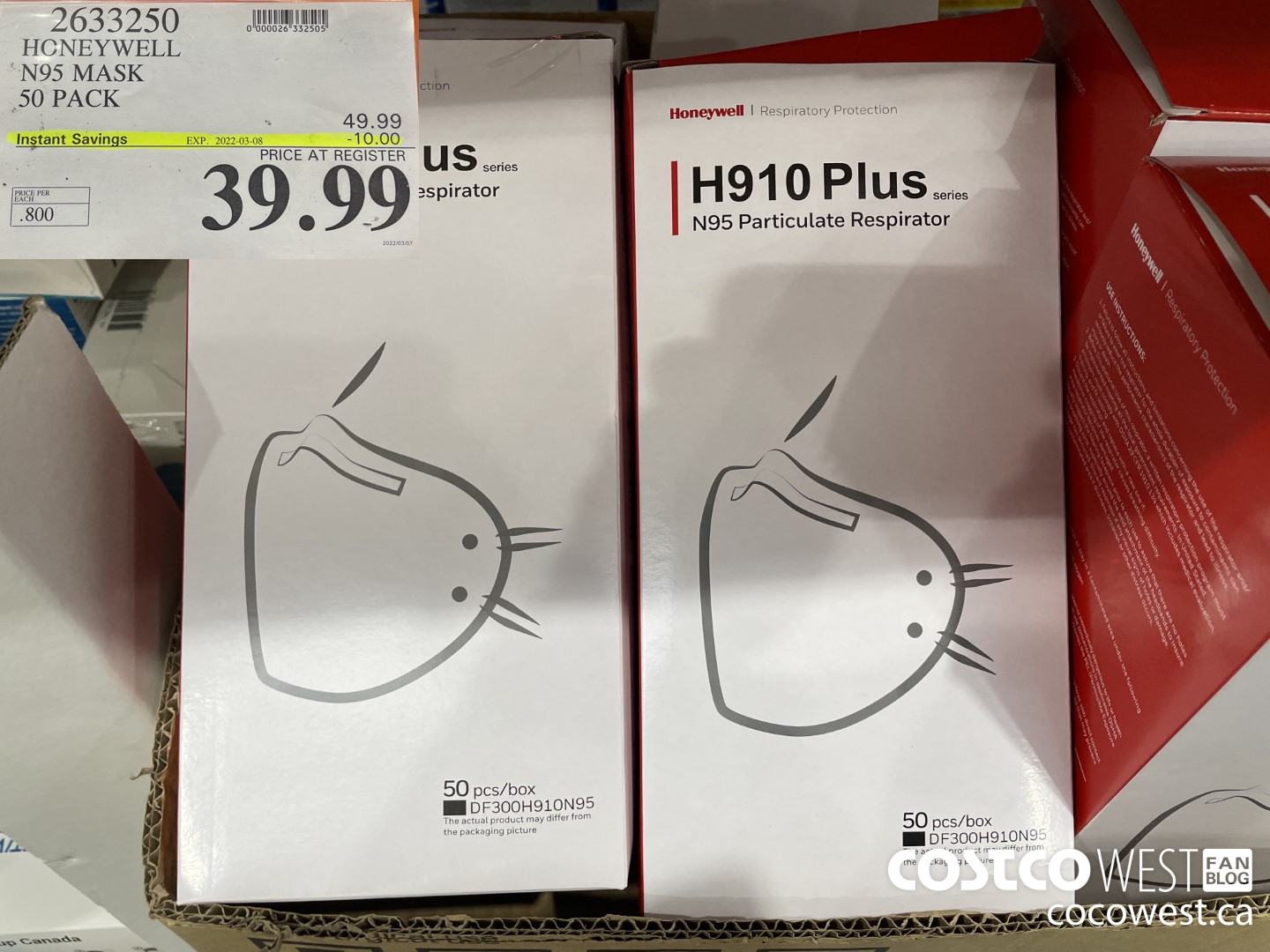 2633250 HONEYWELL N95 MASK 50PK ($10.00 INSTANT SAVINGS EXPIRES ON 2022-03-08) $39.99