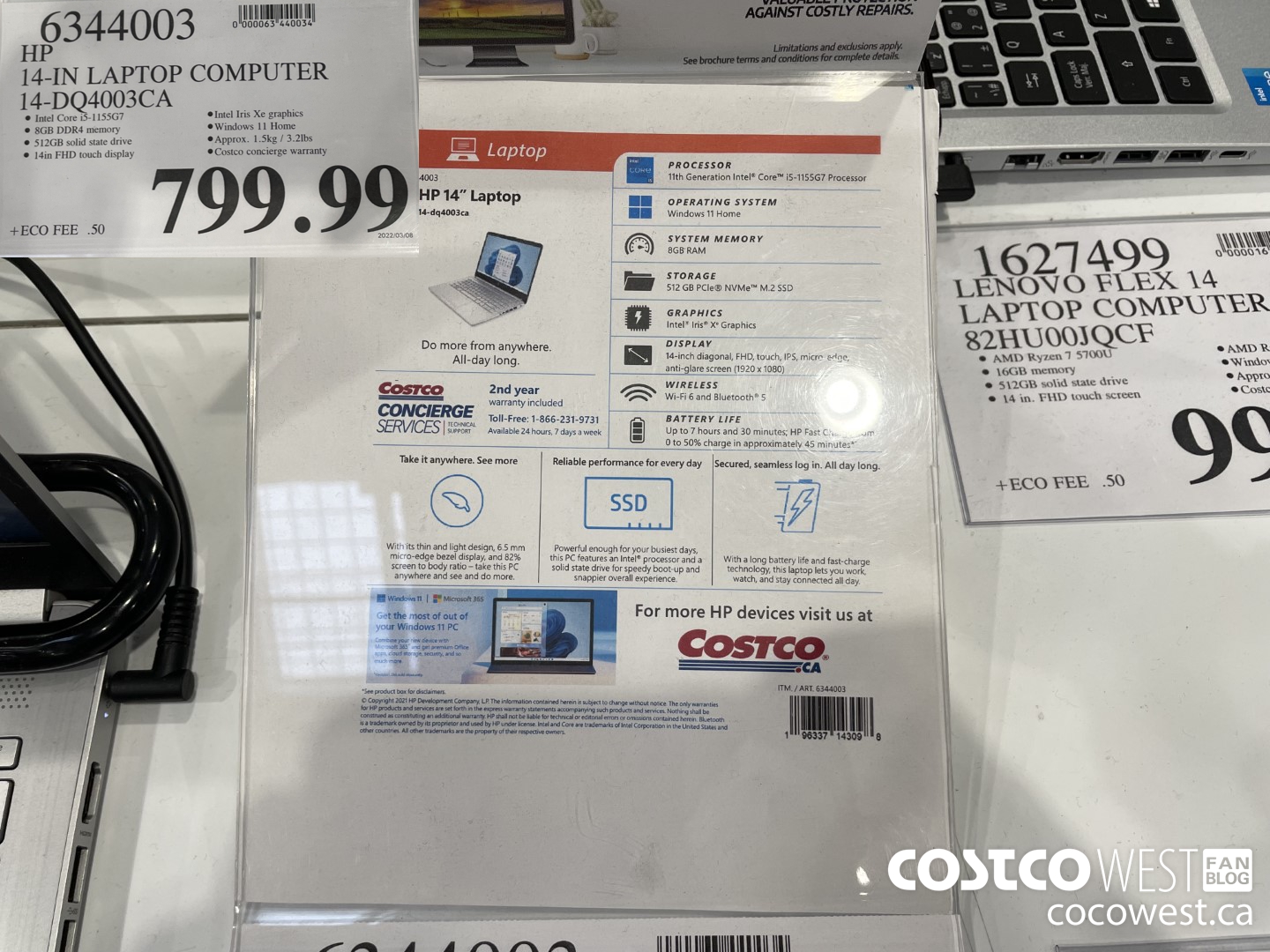 6344003 HP 14-IN LAPTOP COMPUTER 14-DQ4003CA $799.99