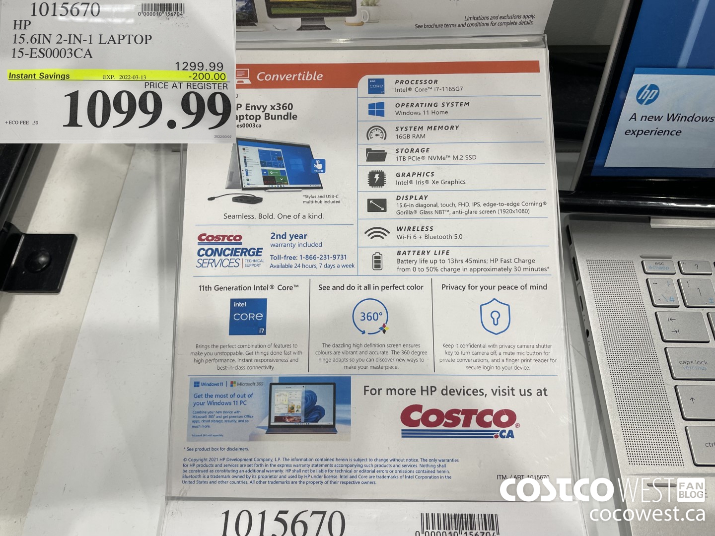 1015670 HP 15.6IN 2-IN-1 LAPTOP 15-ES0003CA ($200.00 INSTANT SAVINGS EXPIRES ON 2022-03-13) $1099.99