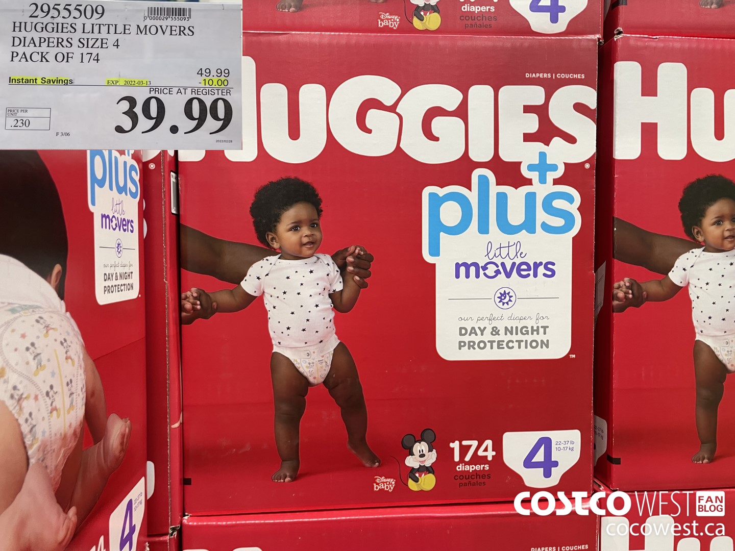 2955509 HUGGIES LITTLE MOVERS DIAPERS SIZE 4 PACK OF 174 ($10.00 INSTANT SAVINGS EXPIRES ON 2022-03-13) $39.99