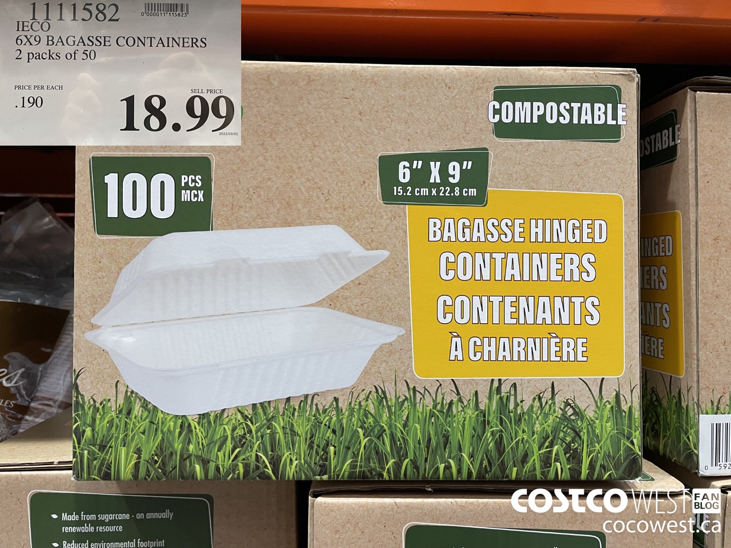 1111582 IECO 6X9 BAGASSE CONTAINERS 2 packs of 50 $18.99