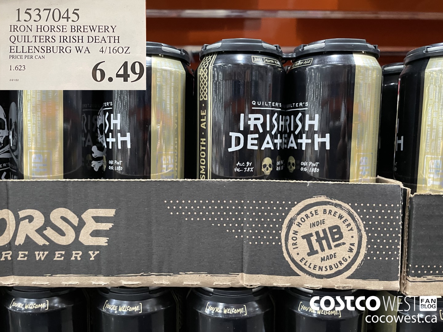 1537045 IRON HORSE BREWERY QUILTERS IRISH DEATH ELLENSBURG WA 4/16OZ  $6.49