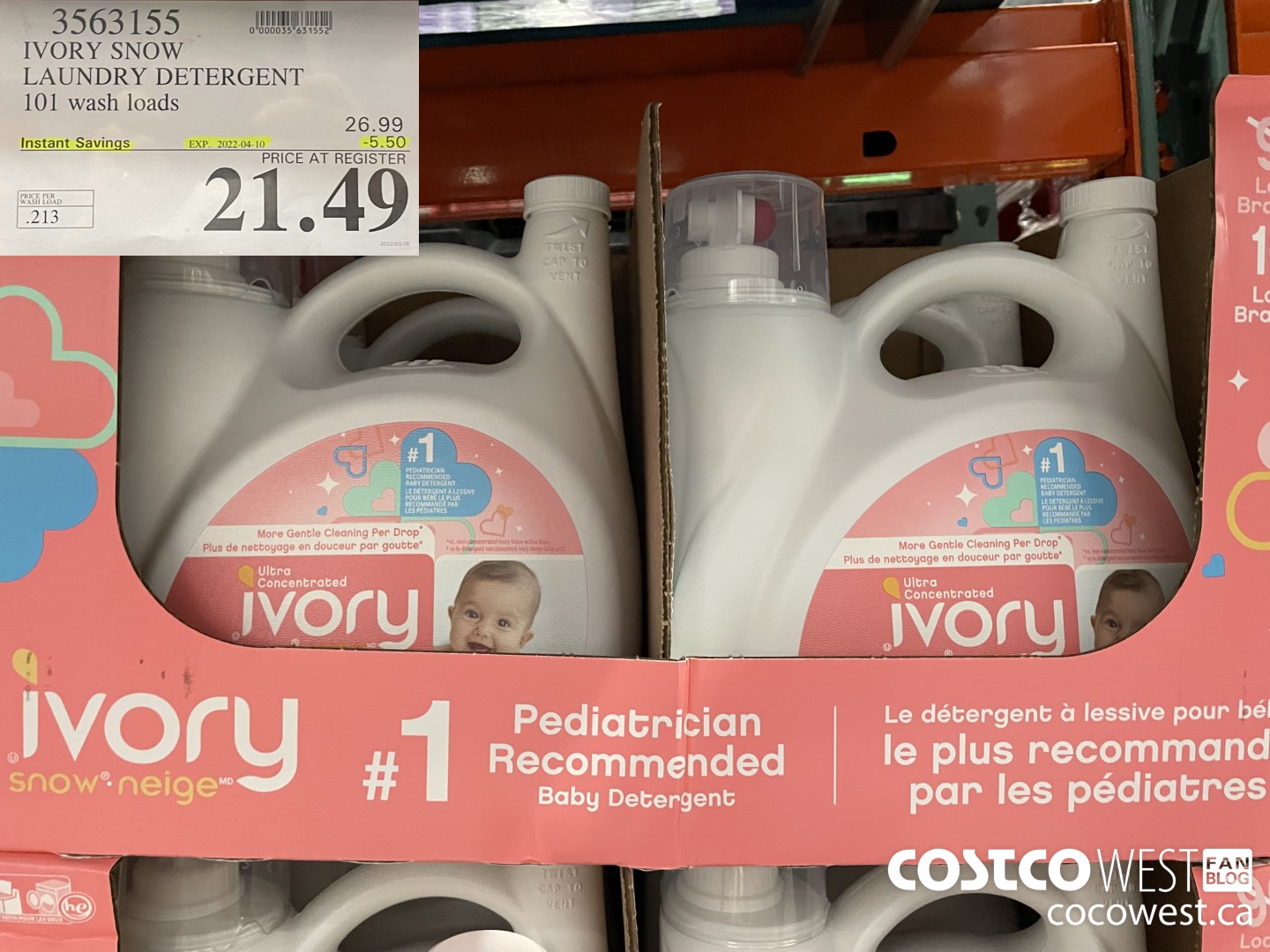 3563155 IVORY SNOW LAUNDRY DETERGENT 101 wash loads ($5.50 INSTANT SAVINGS EXPIRES ON 2022-04-10) $21.49