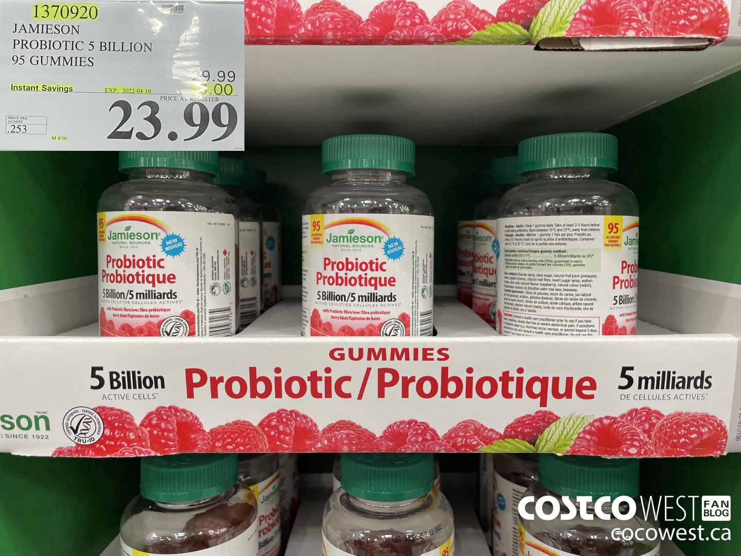 1370920 JAMIESON PROBIOTIC 5 BILLION 95 GUMMIES ($6.00 INSTANT SAVINGS EXPIRES ON 2022-04-10) $23.99