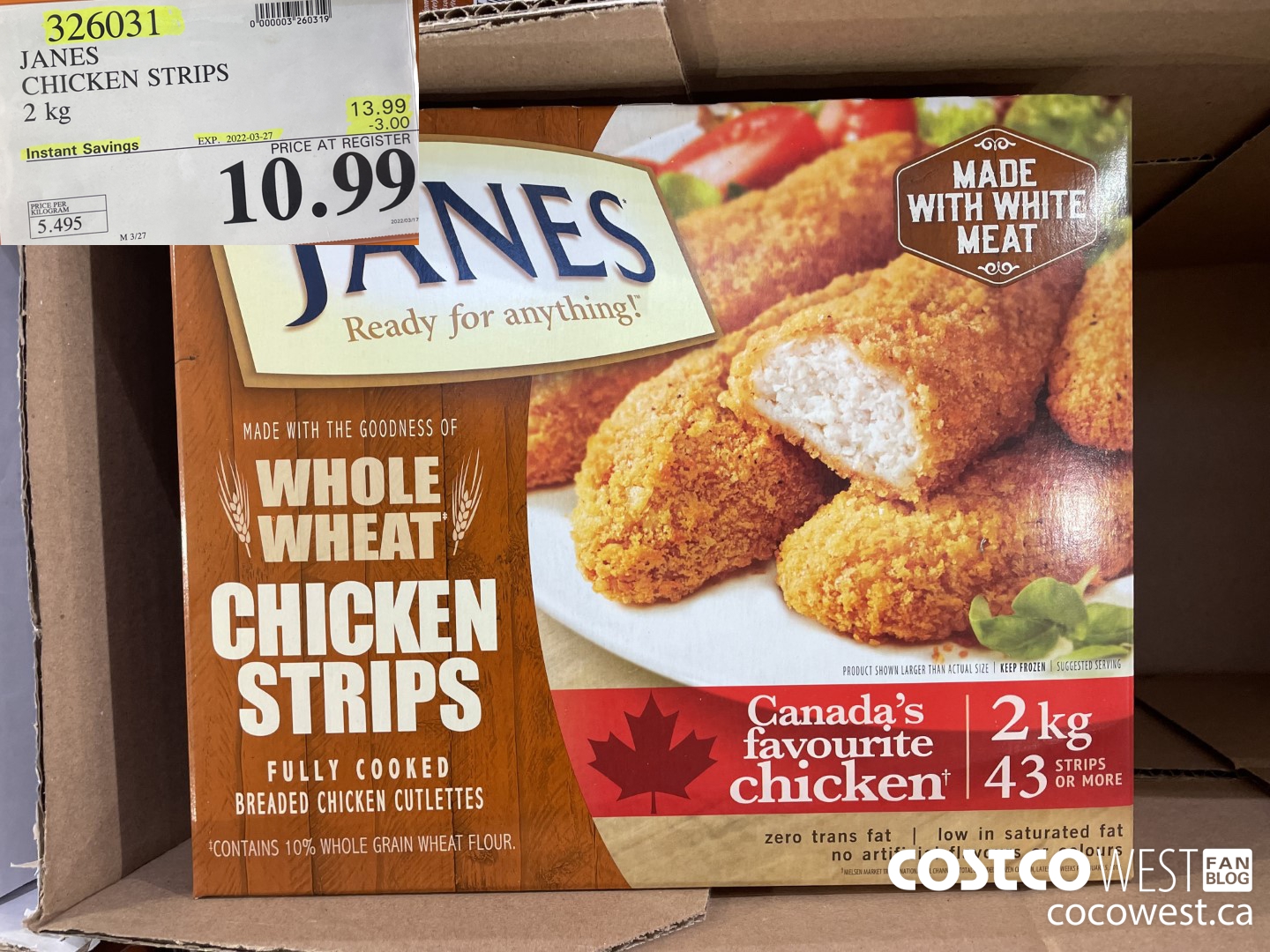 326031 JANES CHICKEN STRIPS 2 kg ($3.00 INSTANT SAVINGS EXPIRES ON 2021-03-27) $10.99
