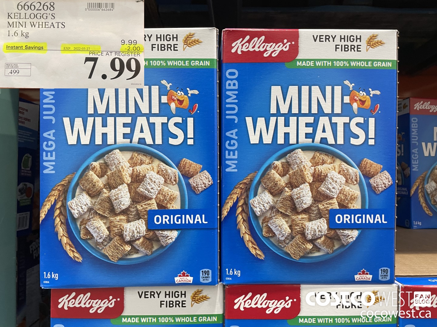 666268 KELLOGG'S MINI WHEATS 1.6 kg ($2.00 INSTANT SAVINGS EXPIRES ON 2022-03-27) $7.99