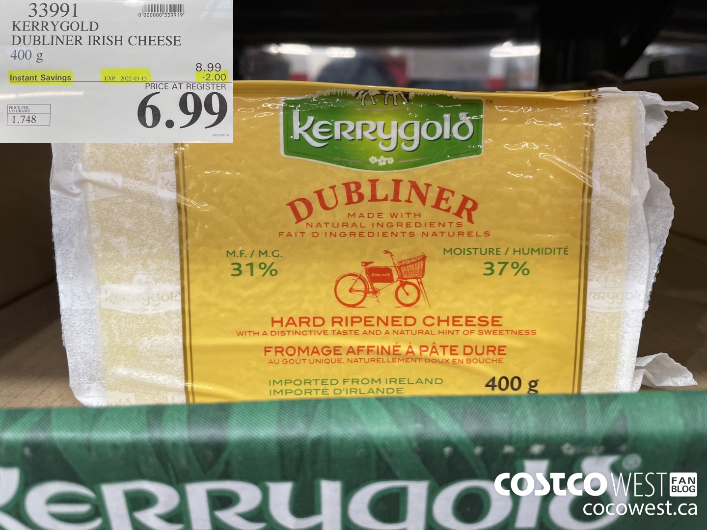 33991 KERRYGOLD DUBLINER IRISH CHEESE 400 g ($2.00 INSTANT SAVINGS EXPIRES ON 2022-03-13) $6.99
