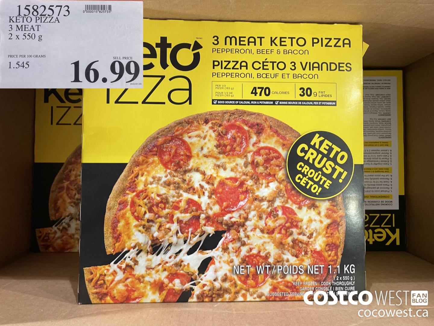 1582573 KETO PIZZA 3 MEAT 2 x 550g $16.99
