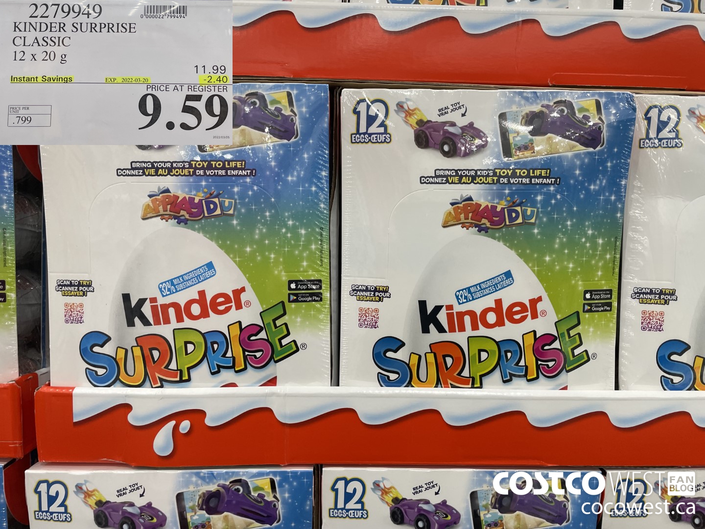2279949 KINDER SURPRISE CLASSIC 12 X 20 g ($2.40 INSTANT SAVINGS EXPIRES ON 2022-03-20) $9.59