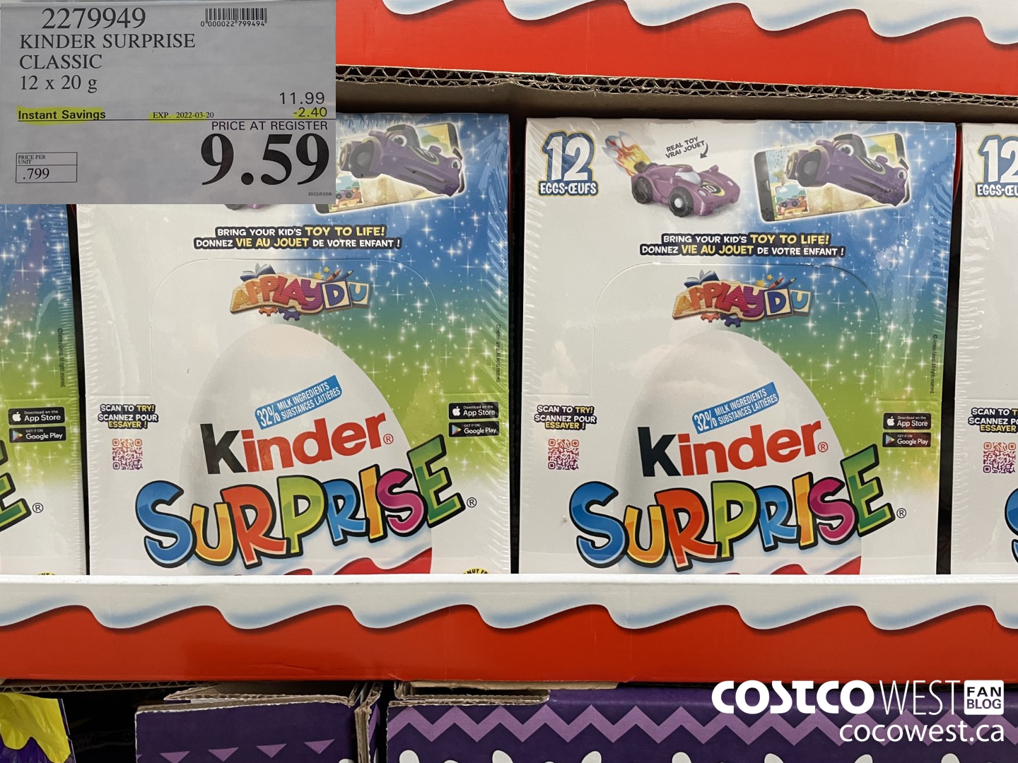 2279949 KINDER SURPRISE CLASSIC 12 X 20 g ($2.40 INSTANT SAVINGS EXPIRES ON 2022-03-20) $9.59