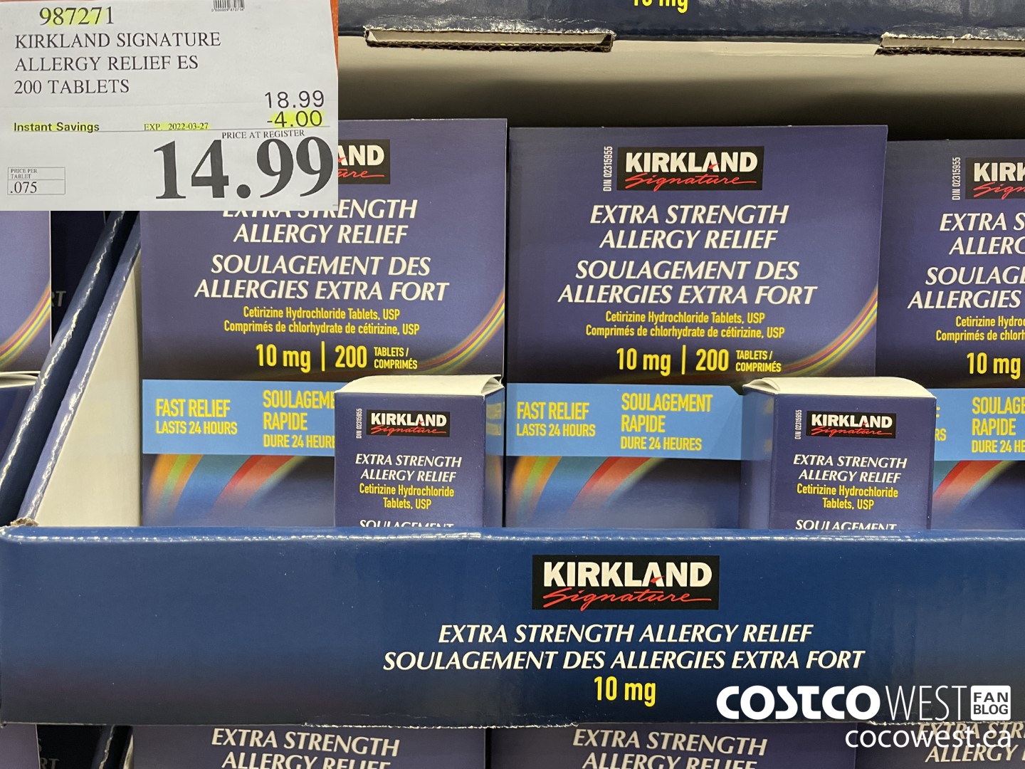987271 KIRKLAND SIGNATURE ALLERGY RELIEF ES 200 TABLETS ($4.00 INSTANT SAVINGS EXPIRES ON 2022-03-27) $14.99