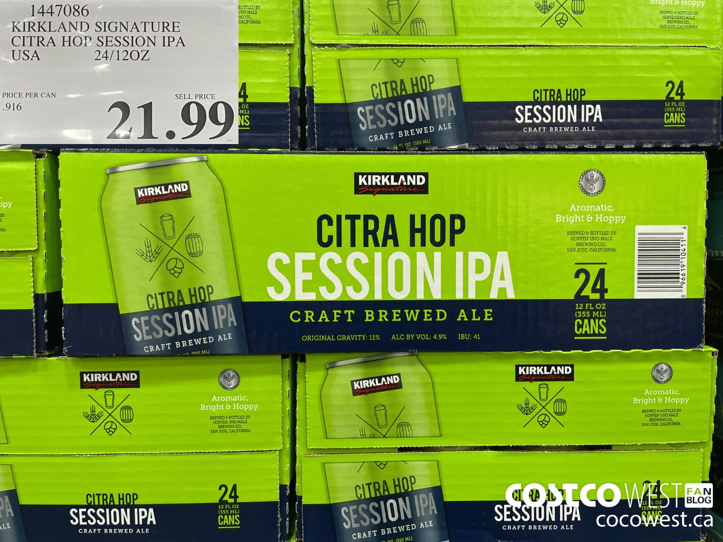 1447086 KIRKLAND SIGNATURE CITRA HOP SESSION IPA USA 24/12OZ $21.99
