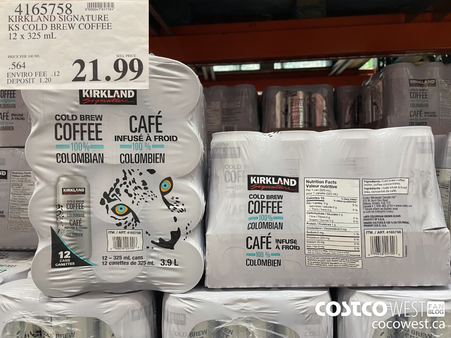 4165758 KIRKLAND SIGNATURE COLD BREW COFFEE 12 x 325 mL $21.99