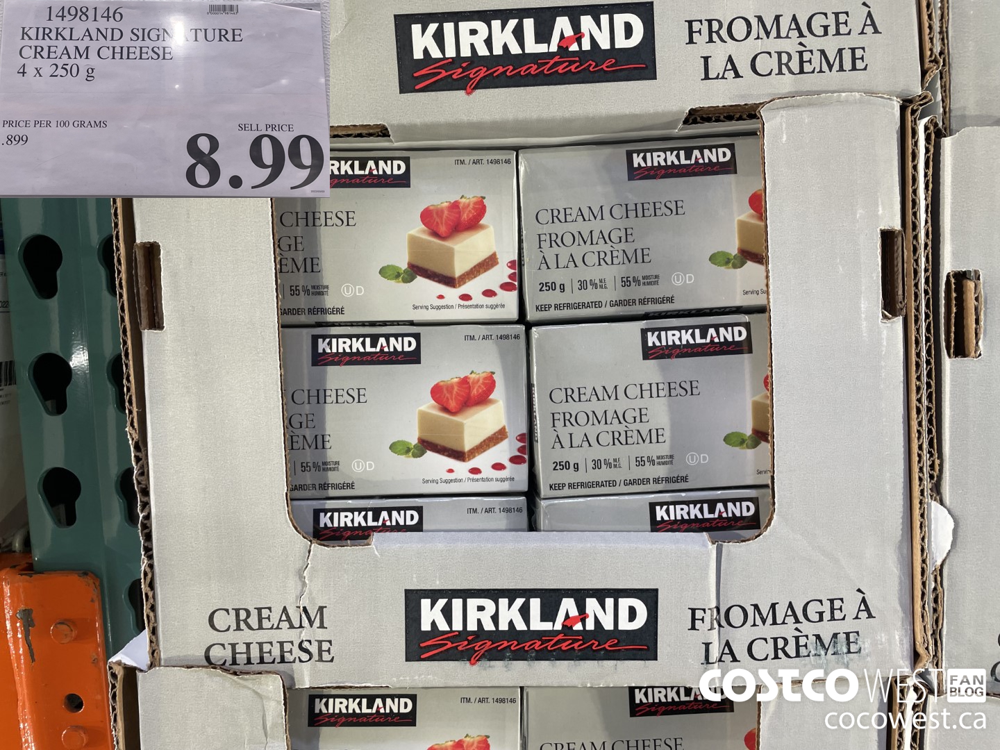 1498146 KIRKLAND SIGNATURE CREAM CHEESE 4 x 250g $8.99