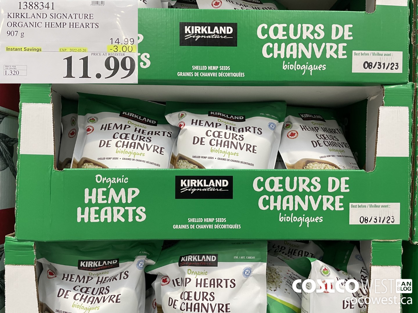 1388341 KIRKLAND SIGNATURE HEMP HEARTS 907 g ($3.00 INSTANT SAVINGS EXPIRES ON 2022-03-20) $11.99