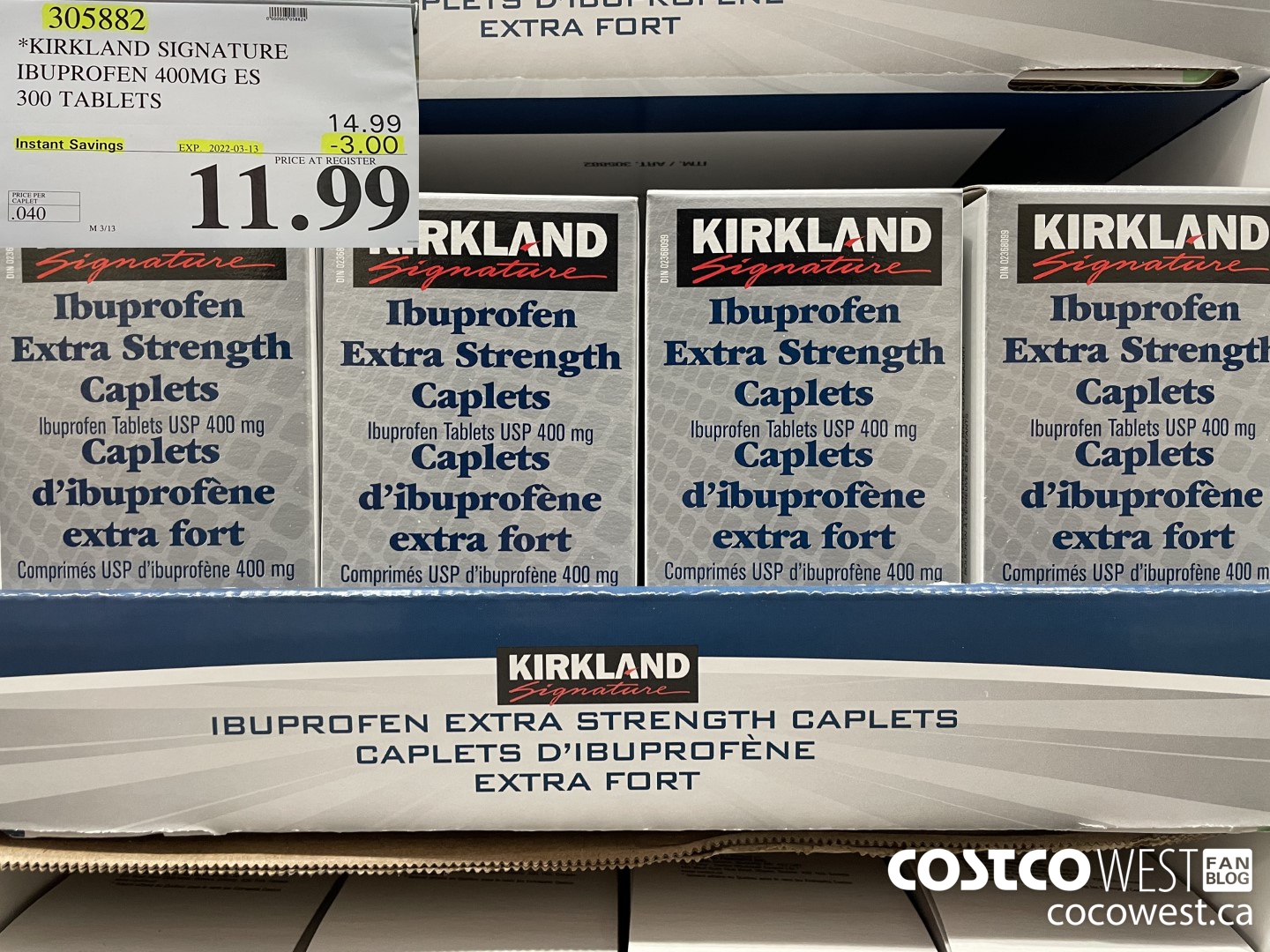 305882 KIRKLAND SIGNATURE IBUPROFEN 400MG TABLET EXTRA STRENGTH 300's ($3.00 INSTANT SAVINGS EXPIRES ON 2022-03-13) $11.99