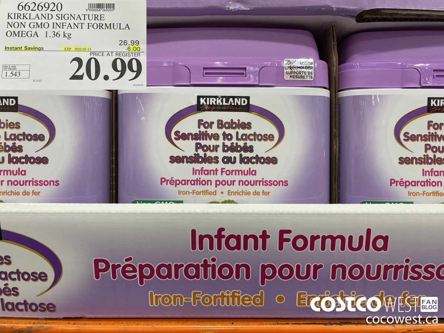 6626920 KIRKLAND SIGNATURE INFANT FORMULA W/OMEGA 1.36 kg ($6.00 INSTANT SAVINGS EXPIRES ON 2022-03-13) $20.99