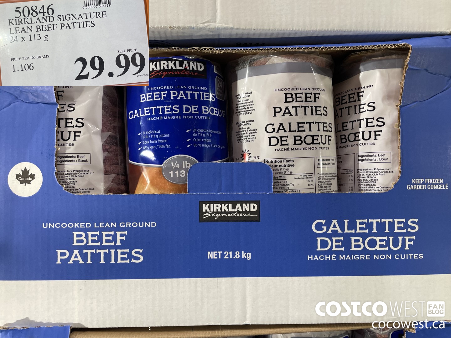 50846 KIRKLAND SIGNATURE LEAN BEEF PATTIES 24 x 113 g $29.99