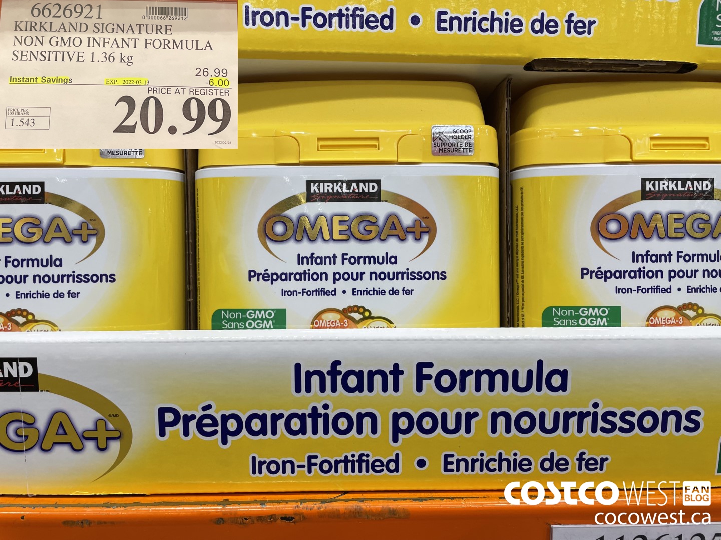 6626921 KIRKLAND SIGNATURE NON GMO INFANT FORMULA SENSITIVE 1.36 kg ($6.00 INSTANT SAVINGS EXPIRES ON 2022-03-13) $20.99